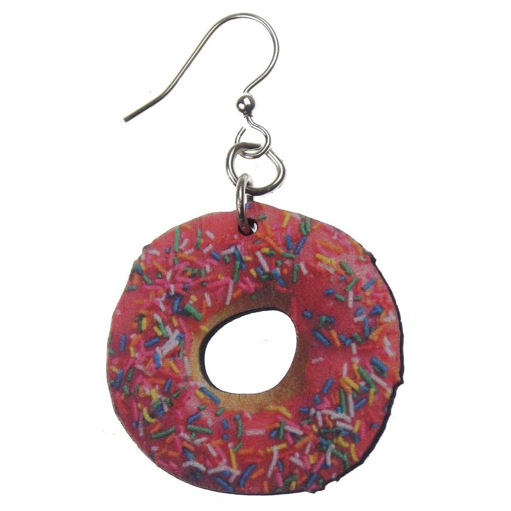 Iced Donut Earrings Green Tree Jewelry Laser Cut Colorful Sprinkles Made US Gift